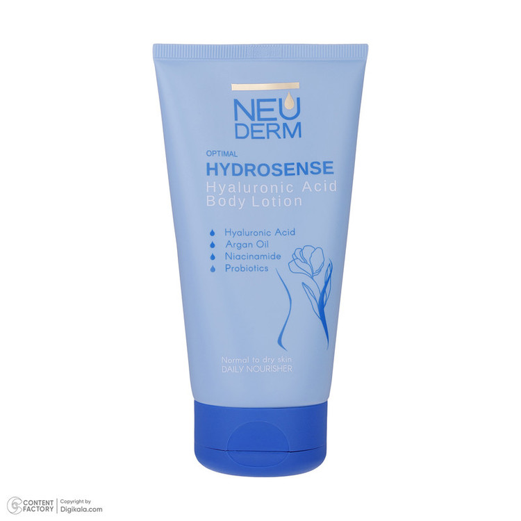 لوسیون بدن نئودرم مدل Hyaluronic Acid حجم 150 میلیلیتر مناسب انواع پوست با خاصیت آبرسانی، نرمکنندگی و تقویتکننده پوست