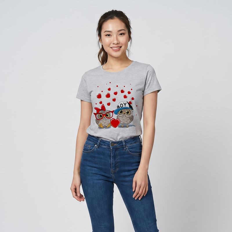 تی شرت زنانه مدل جغد جفت F916