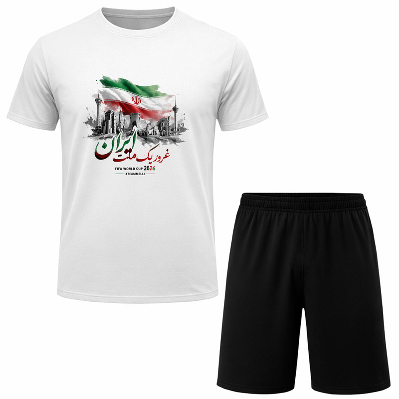 ست تی‌شرت آستین کوتاه و شلوارک راحتی مردانه مدل A135 طرح تیم ملی