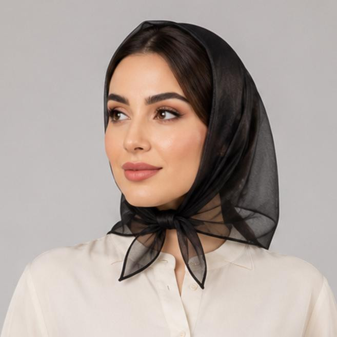 روسری تور زنانه مدل مینی اسکارف توری حریر ساده قواره ۷۰ با طول و عرض 70*70 سانتی‌متر
