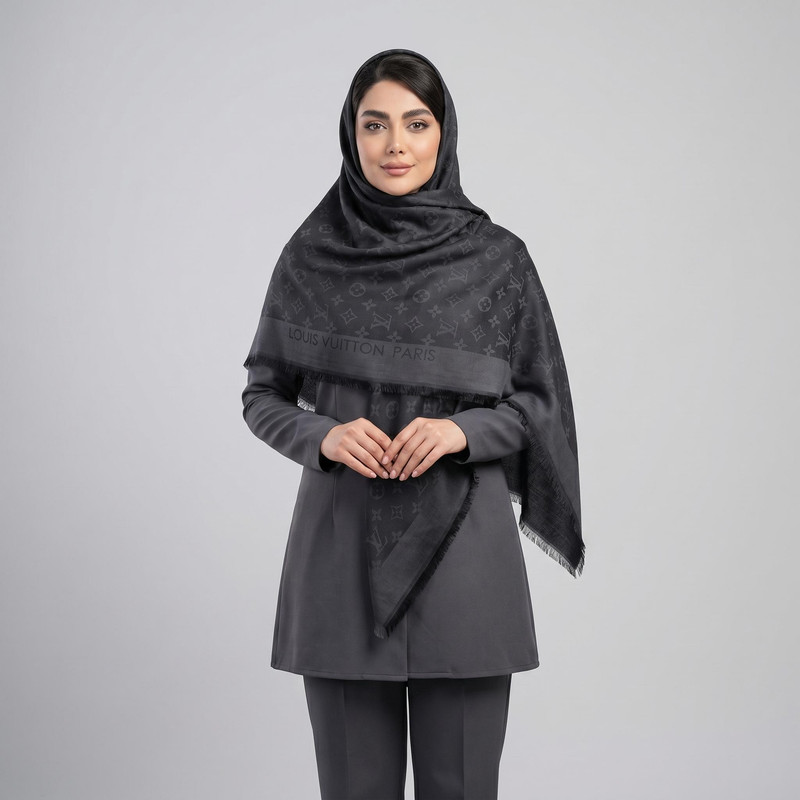 روسری زنانه مدل نخی قواره بزرگ رسمی اداری چهار فصل طرح لویی ویتون کد 1