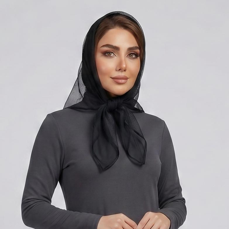 روسری زنانه مدل حریر توری ساده و نازک قواره 70