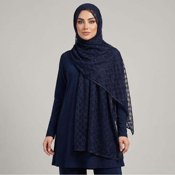 شال زنانه مدل توری گیپور زنجیری دور نوار دوزی مجلسی