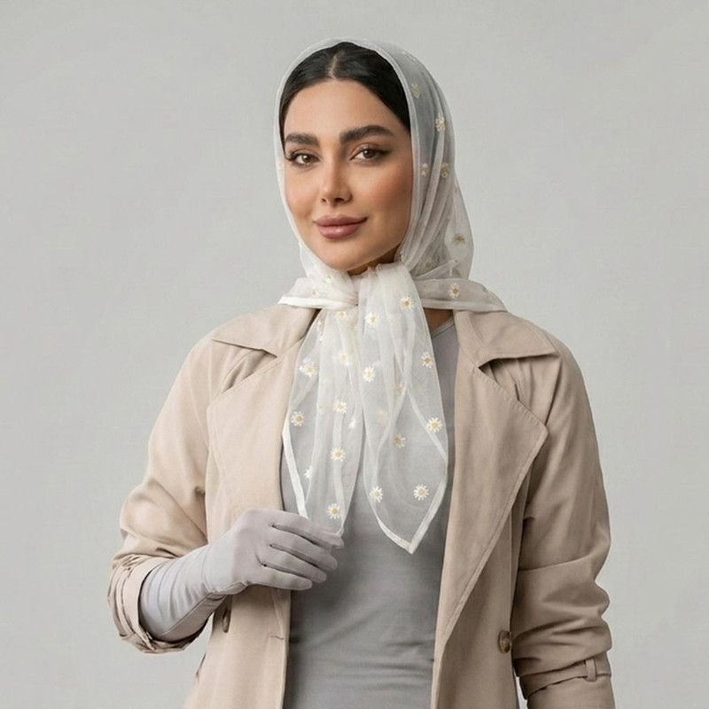 روسری زنانه مدل توری گل بابونه ای کد 60