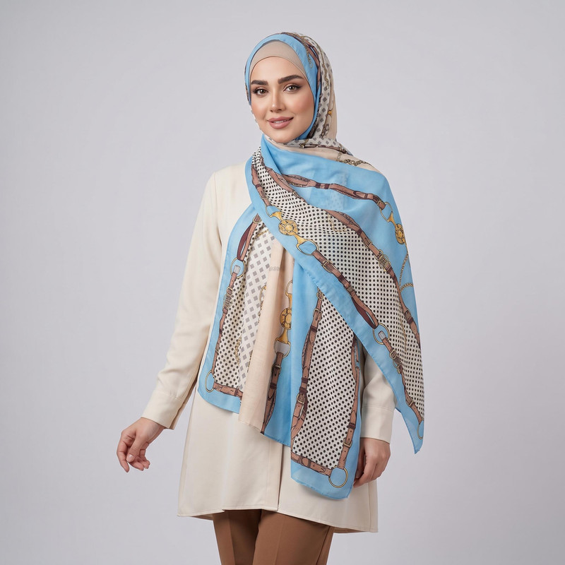 شال زنانه مدل نخی خالخالی مربعی کمربندی