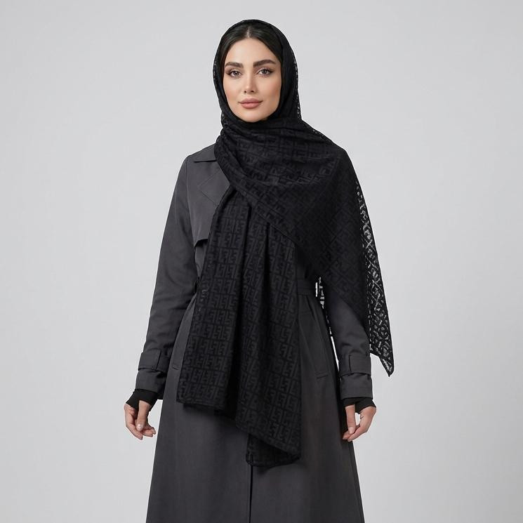 شال زنانه مدل توری طرح برجسته نوار دوزی شده