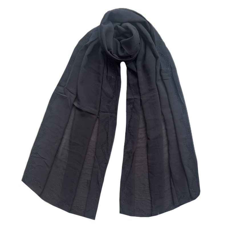 شال حریر زنانه مدل دور نگین ثابت موجی با طول و عرض 70*190 سانتی‌متر