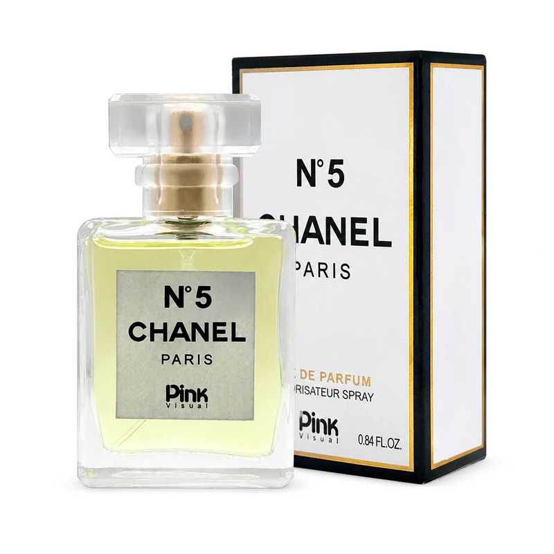 عطر جیبی زنانه پینک ویژوآل مدل Chanel N°5 با رایحه گرم و چوبی حجم 25 میلی‌لیتر