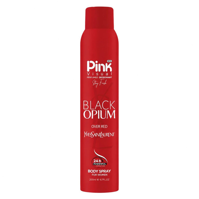 اسپری دئودورانت زنانه پینک ویژوآل مدل BLACK OPIUM OVER RED حجم 200 میلی‌لیتر