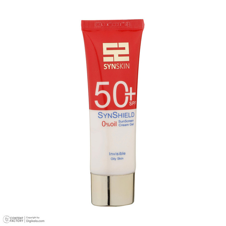ژل کرم ضدآفتاب ساین اسکین بدون رنگ SPF50 مدل SynShield، مناسب پوستهای چرب، حجم 50 میلیلیتر