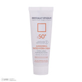 کرم ضد آفتاب رنگی درماتیپیک، 50 SPF، مدل هیدرا، مناسب پوست نرمال تا خشک تنالیته رنگ روشن و حجم 50 میلیلیتر، محافظت کننده در برابر اشعه UVA، UVB، IR، ضد آب، ضد خطوط ریز و پیری پوست، مرطوب کننده، التیامبخش، با ماندگاری 2 ساعته