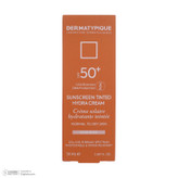 کرم ضد آفتاب رنگی درماتیپیک، 50 SPF، مدل هیدرا، مناسب پوست نرمال تا خشک تنالیته رنگ روشن و حجم 50 میلیلیتر، محافظت کننده در برابر اشعه UVA، UVB، IR، ضد آب، ضد خطوط ریز و پیری پوست، مرطوب کننده، التیامبخش، با ماندگاری 2 ساعته