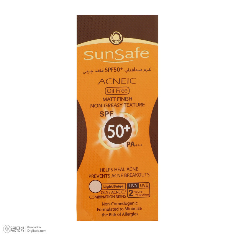 کرم ضدآفتاب و آنتیآکنه رنگی سانسیف مدل SPF50، مناسب پوستهای چرب، حجم 50 میلیلیتر