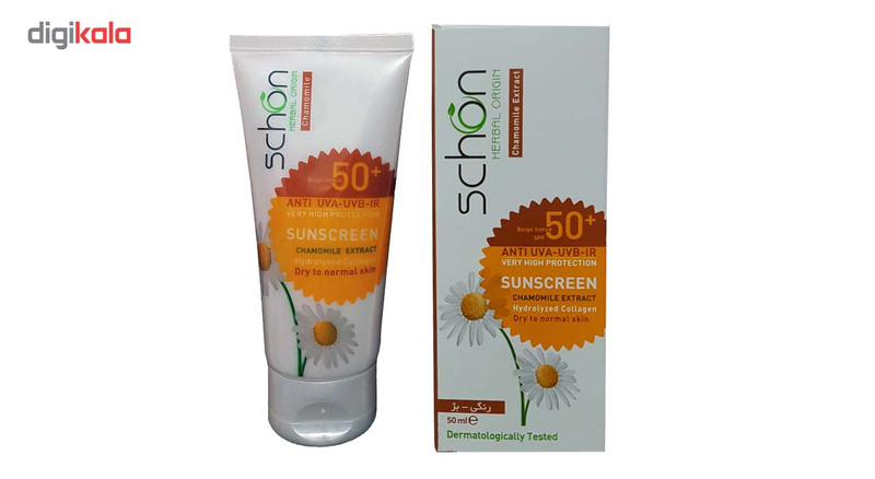 کرم ضد آفتاب رنگی شون SPF 50 مدل Chamomile Extract مناسب پوست های خشک حجم 50 میلی لیتر