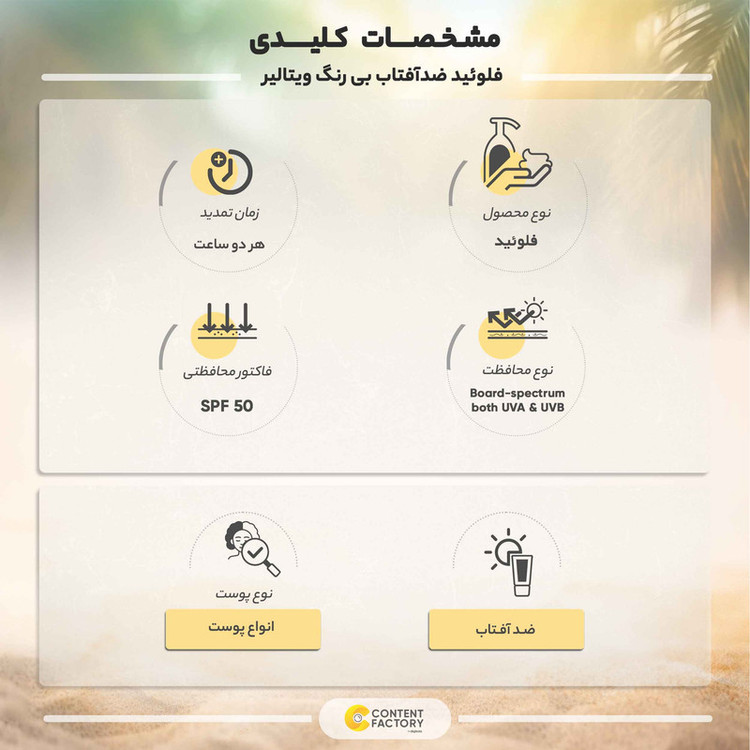 فلوئید ضدآفتاب بیرنگ ویتالیر SPF50 مدل Whitevit مناسب انواع پوست، حجم 50 میلیلیتر