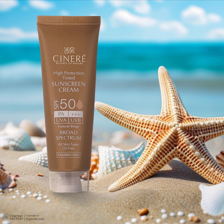 کرم ضدآفتاب رنگی سینره SPF50 مدل Broad Spectrum مناسب انواع پوست، حجم 50 میلیلیتر