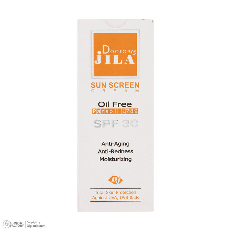 کرم ضد آفتاب و ضد چروک بیرنگ دکتر ژیلا، Spf 30، مدل Parsol 1789، مناسب پوستهای چرب و مختلط با حجم 65 میلیلیتر، محافظتکننده در برابر اشعههای UVA و UVB، ضد پیری، دارای فرمولاسیون فاقد چربی، ویتامینهای C و E، با ماندگاری 2 ساعته