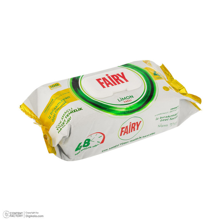 دستمال مرطوب تمیز کننده سطوح فیری مدل Limon بسته 100 عددی