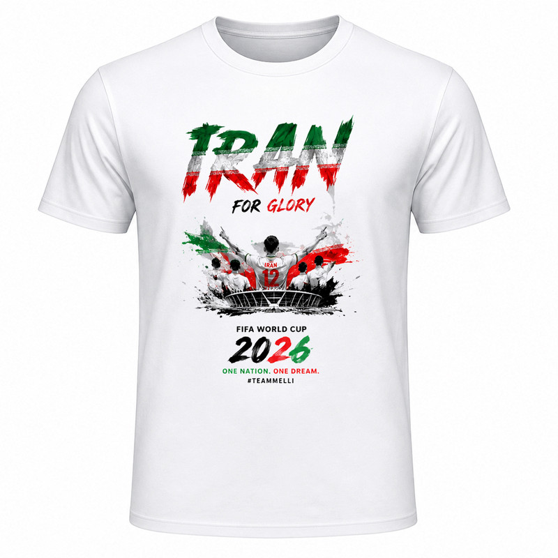 تیشرت آستین کوتاه یقه گرد مردانه مدل A04 طرح جام جهانی 2026 ایران