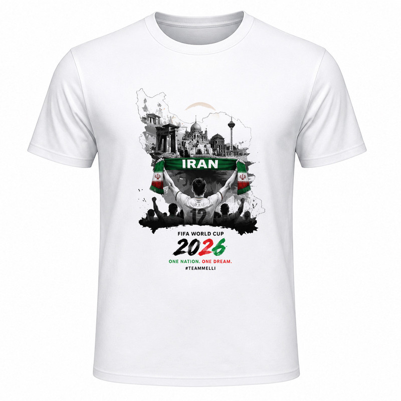 تی‌شرت آستین کوتاه یقه گرد مردانه مدل A07 طرح جام جهانی 2026 ایران