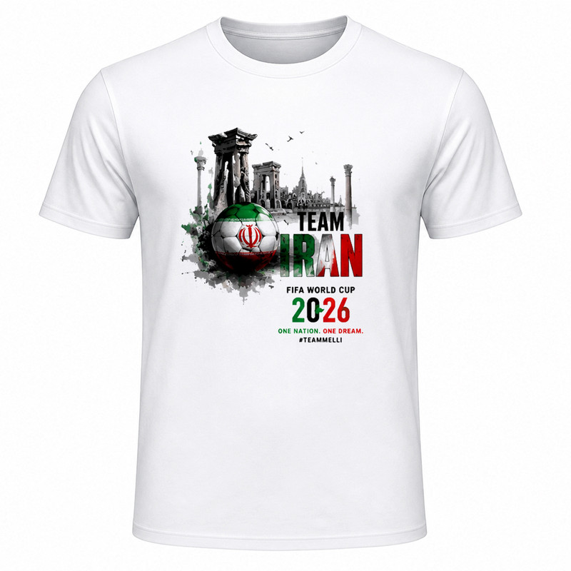 تی‌شرت آستین کوتاه یقه گرد مردانه مدل A25 طرح جام جهانی 2026 ایران