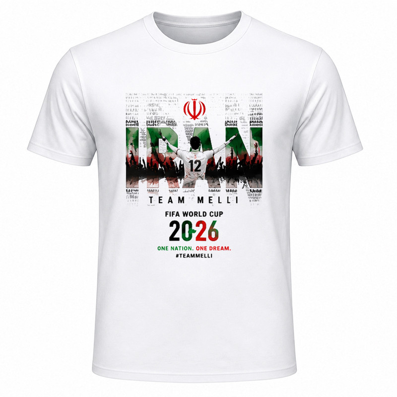 تیشرت آستین کوتاه یقه گرد مردانه مدل A26 طرح جام جهانی 2026 ایران