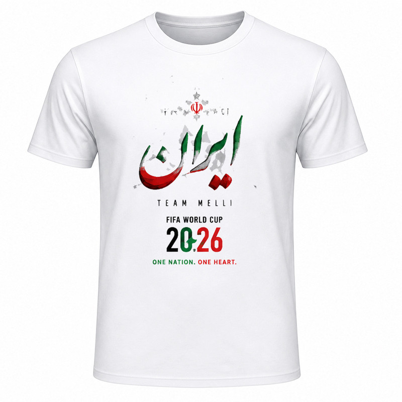 تیشرت آستین کوتاه یقه گرد مردانه مدل A08 طرح جام جهانی 2026 ایران