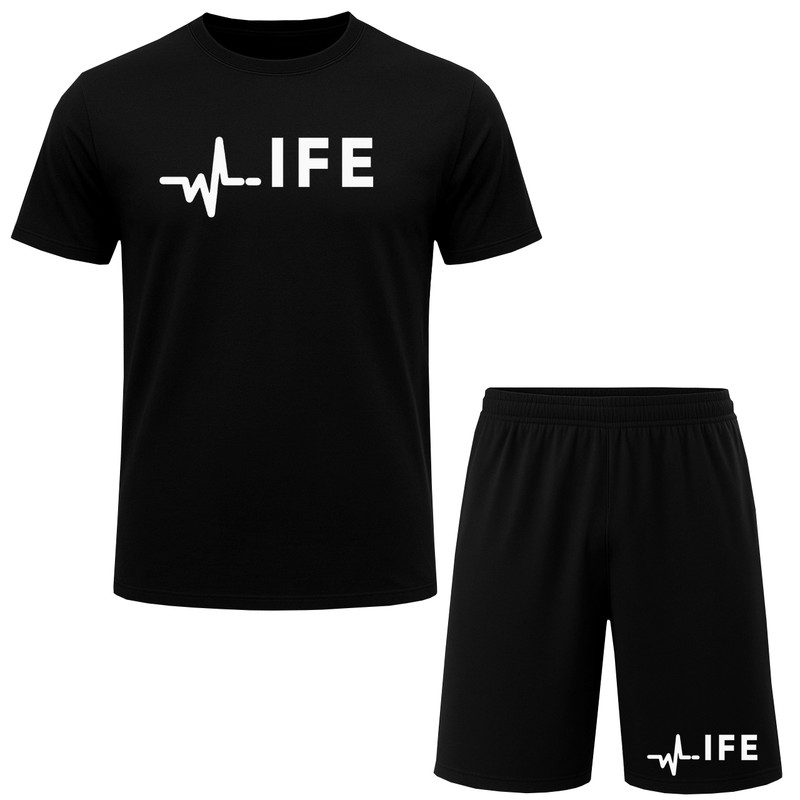 ست تیشرت آستین کوتاه و شلوارک راحتی مردانه مدل A168 طرح LIFE