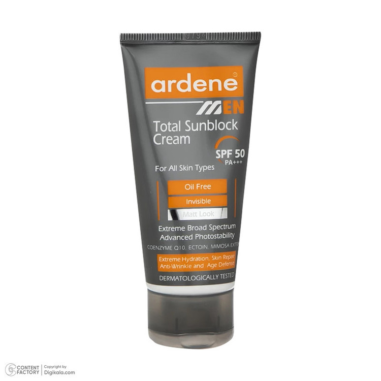 کرم ضدآفتاب بیرنگ آردن SPF50 مدل Total Sun Block مناسب انواع پوست وزن 50 گرم